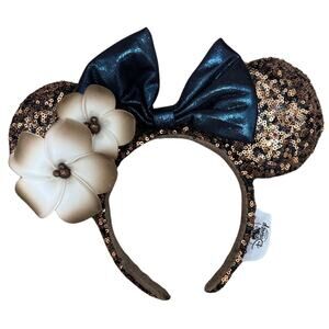 NWT Disney Parks AULANI Bronze Sequin Plumeria Minnie Ears Hawaii Headband Hat